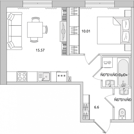 Однокомнатная квартира 37 м²