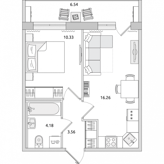 Однокомнатная квартира 41 м²