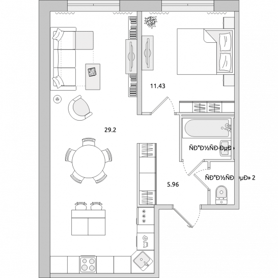 Однокомнатная квартира 50 м²